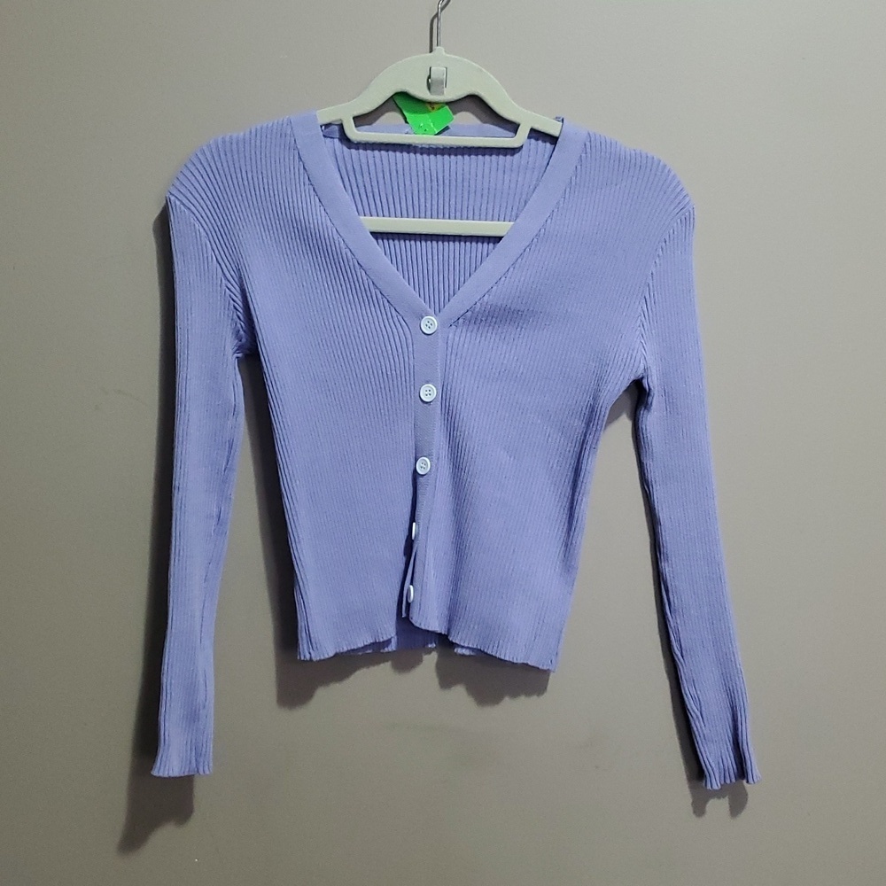 Shein lavender crop button down sweater size small